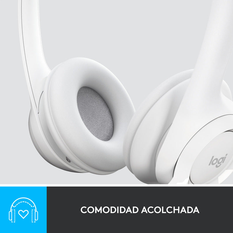 Diadema Usb Logitech H390, Mic Sin Ruido Y Controles, Blanco