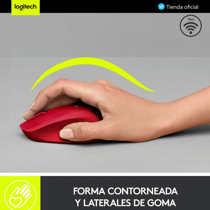 Mouse Inalámbrico Logitech M280, Cómodo Diseño Curvo, Rojo