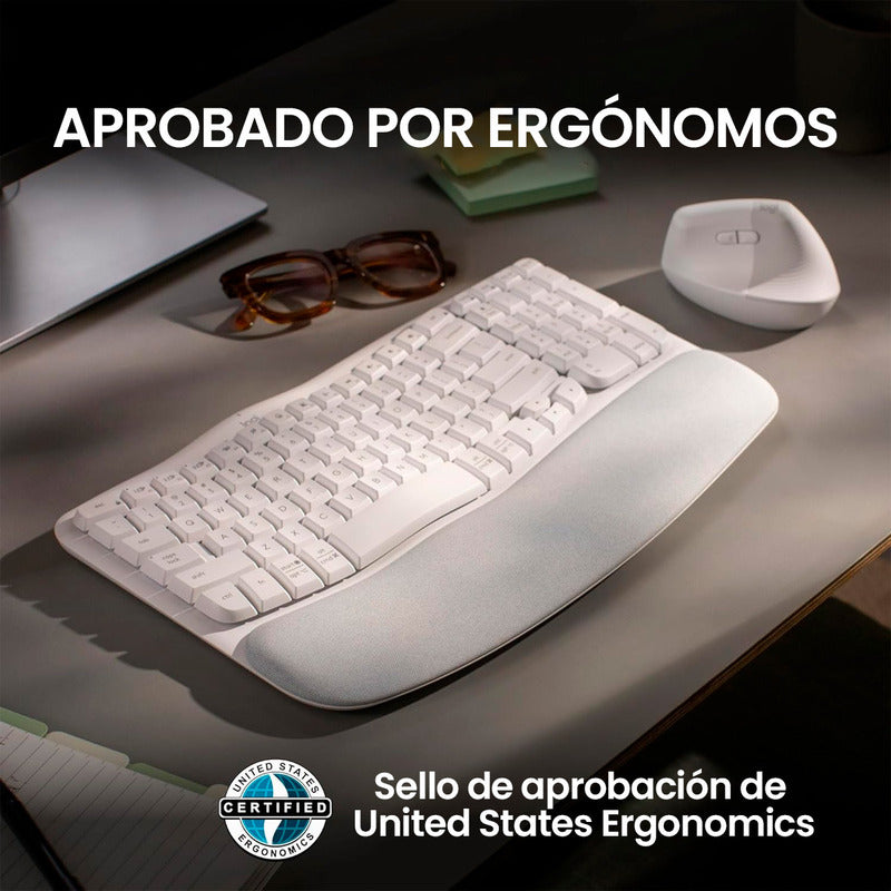 Teclado Ergonómico Inalámbrico, Logitech Wave Keys, Blanco