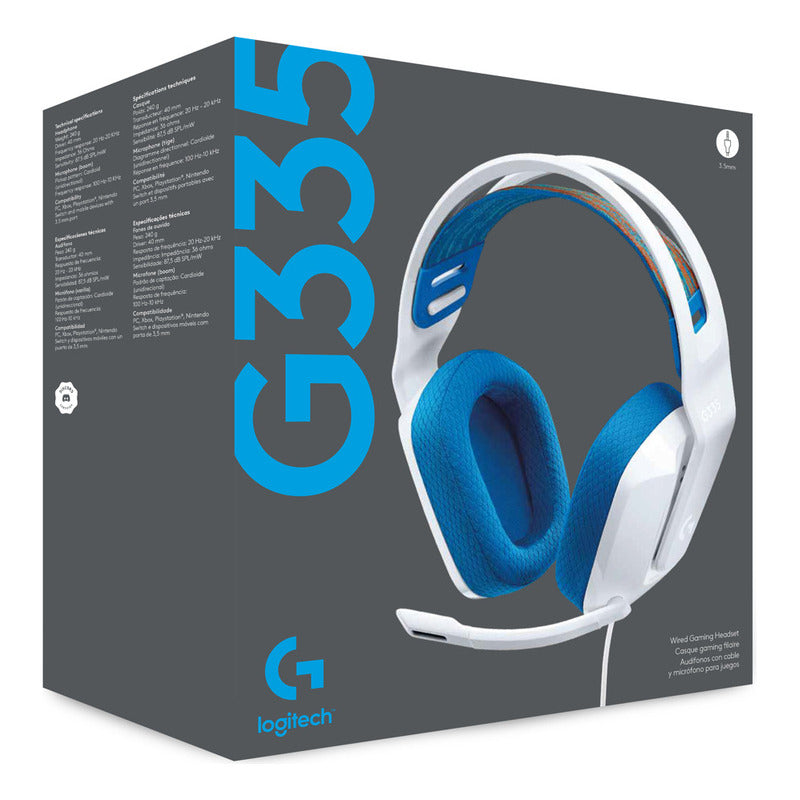 Diadema Gamer Logitech G335, Pc, Ps5, Xbox / Blanco Y Azul