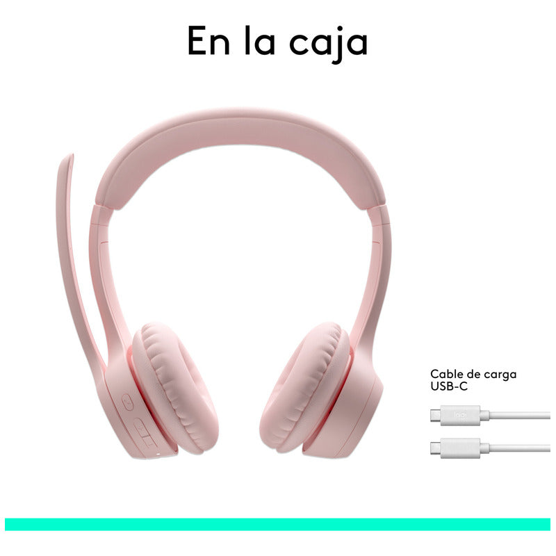 Auriculares Inalámbricos Bluetooth Logitech Zone 300 con Micrófono, Rosa + Obsequio Soporte para Diadema