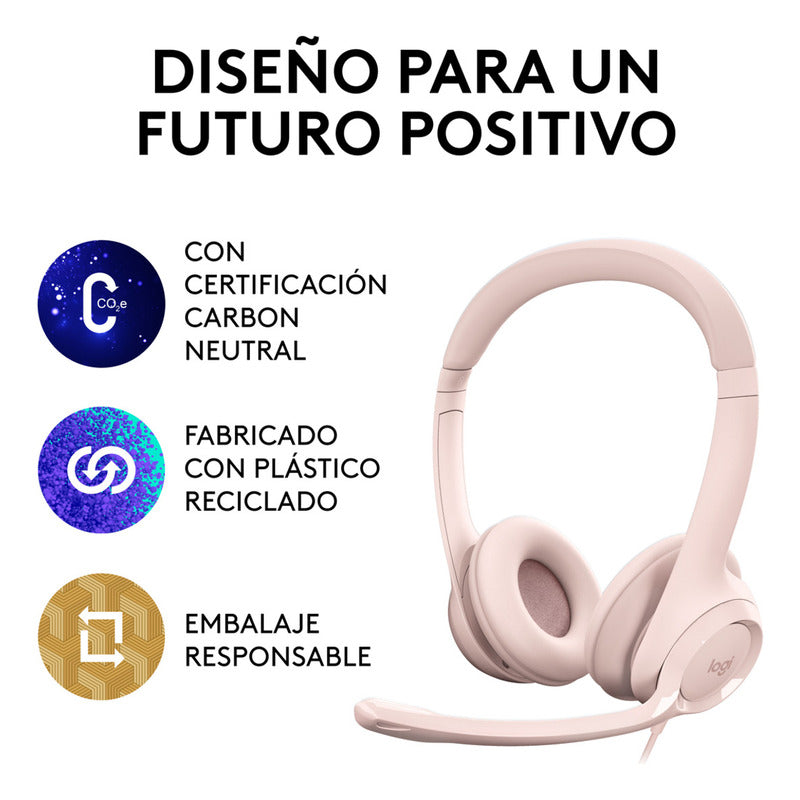 Diadema Usb Logitech H390, Mic Sin Ruido Y Controles, Rosa