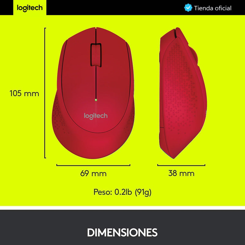 Mouse Inalámbrico Logitech M280, Cómodo Diseño Curvo, Rojo