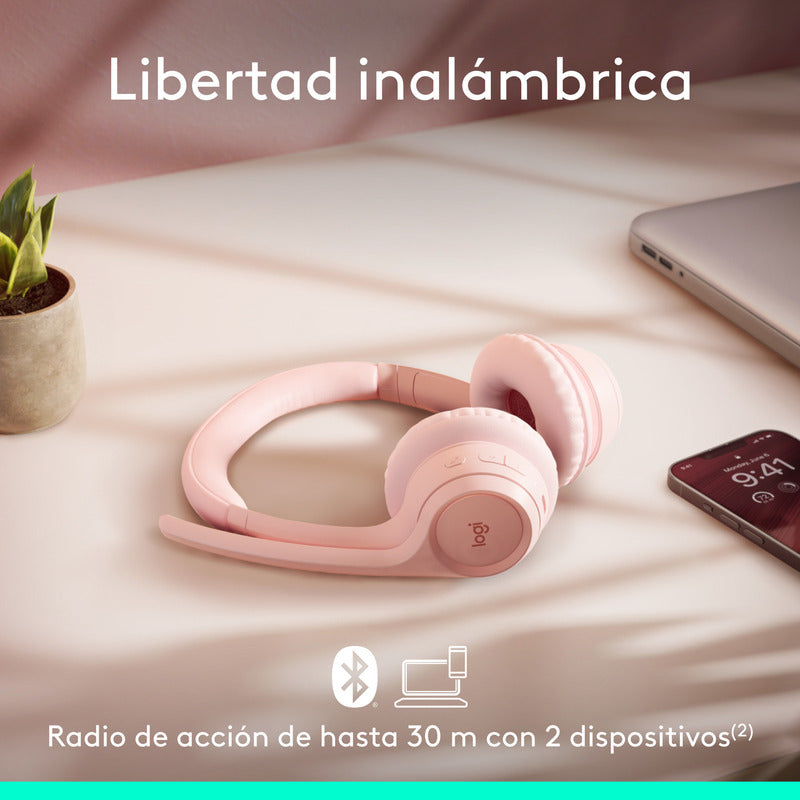 Auriculares Inalámbricos Bluetooth Logitech Zone 300 con Micrófono, Rosa + Obsequio Soporte para Diadema
