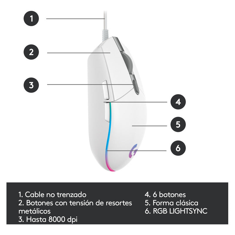 Mouse Gamer Logitech G203 Lightsync Rgb / 8000dpi - Blanco
