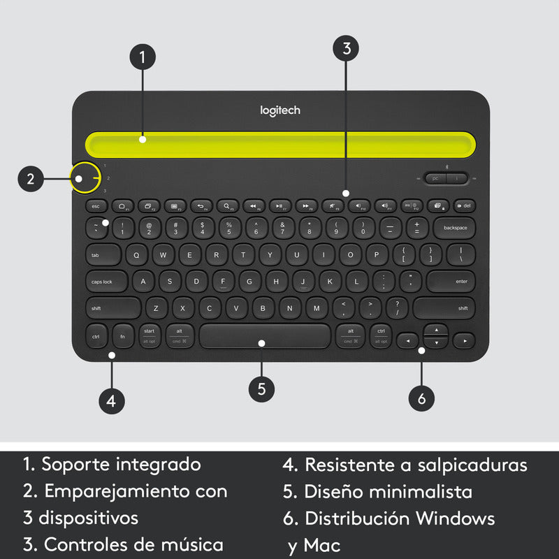 Teclado Logitech K480, Bluetooth Multidispositivo Y Moderno