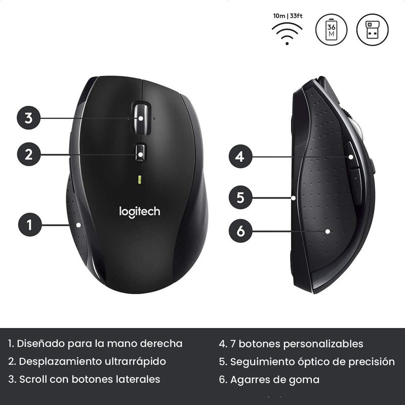 Mouse Inalámbrico Con Scroll Lateral Logitech M705 Marathon