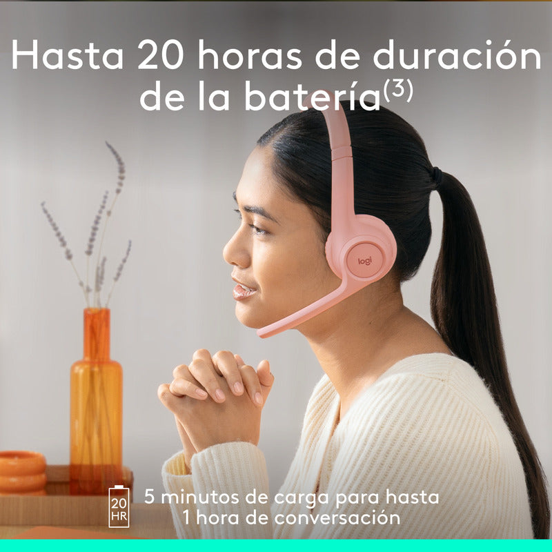 Auriculares Inalámbricos Bluetooth Logitech Zone 300 con Micrófono, Rosa + Obsequio Soporte para Diadema