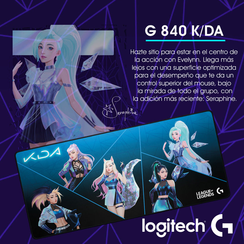 Pad Mouse Gamer Xl 900x400mm Logitech G840 Edición K/da Lol