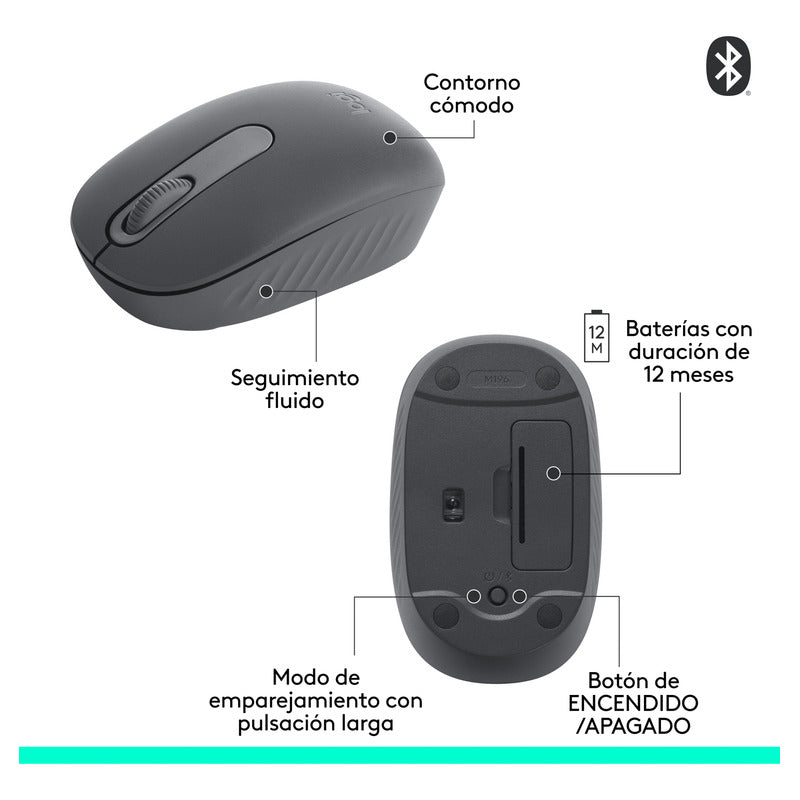 Mouse Inalámbrico Bluetooth Logitech M196, Grafito