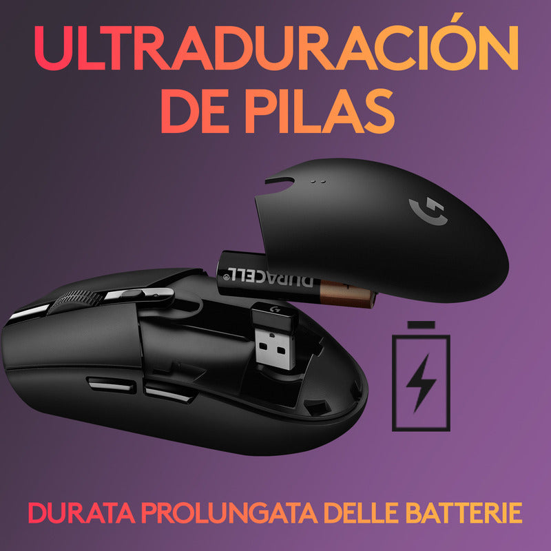 Mouse Gamer Inalámbrico Logitech G305 LIGHTSPEED HERO 12000 DPI 6 Botones - Negro + Pad Mouse Gamer Logitech G240 con Superficie de Tela