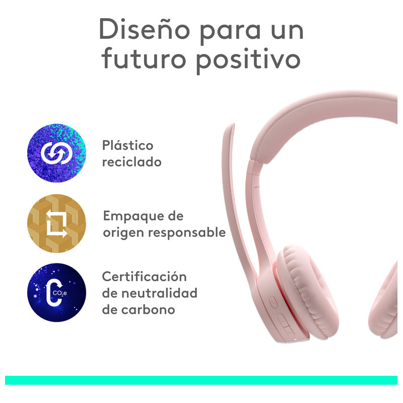 Auriculares Inalámbricos Bluetooth Logitech Zone 300 con Micrófono, Rosa + Obsequio Soporte para Diadema