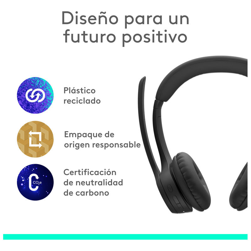 Auriculares Inalámbricos Bluetooth Logitech Zone 300 con Micrófono, Negro + Obsequio Soporte para Diadema