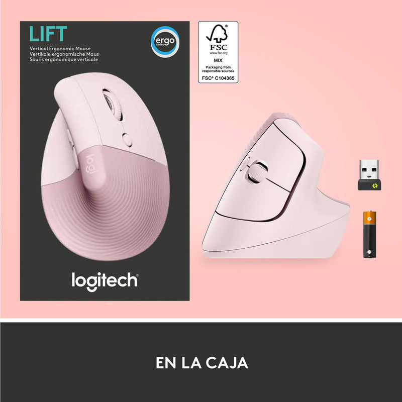 Mouse Ergonómico Logitech Lift Vertical Avanzado, Rosado