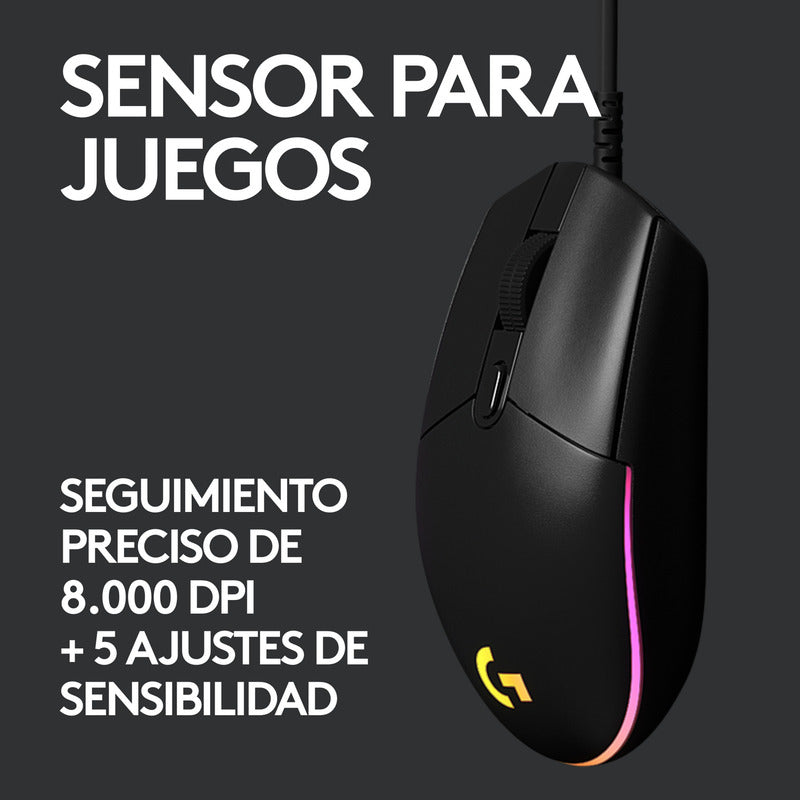 Mouse Gamer Logitech G203 RGB LIGHTSYNC, 6 Botones 8.000 DPI - Negro + Auriculares Gamer Logitech G335 con Cable y Micrófono para PC, Xbox, Playstation - Negro