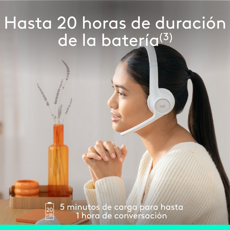Auriculares Inalámbricos Bluetooth Logitech Zone 300 con Micrófono, Blanco + Obsequio Soporte para Diadema