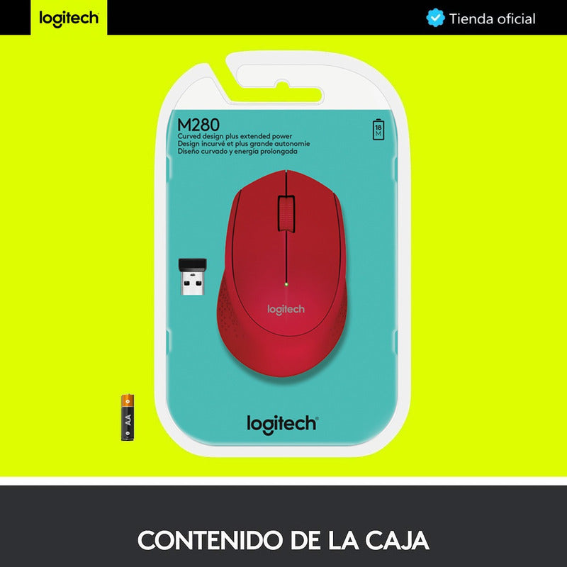 Mouse Inalámbrico Logitech M280, Cómodo Diseño Curvo, Rojo