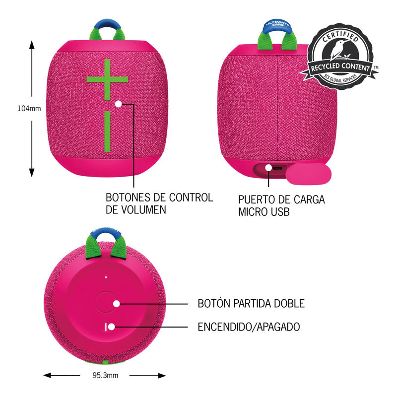 Parlante Impermeable Bluetooth Ultimate Ears Wonderboom 3, Rosa