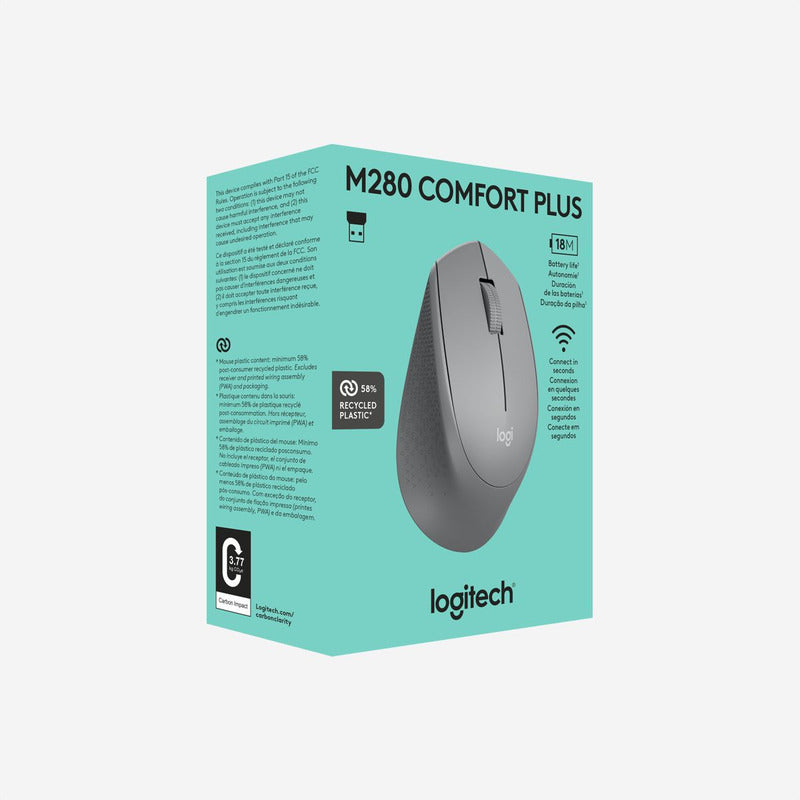 Mouse Inalámbrico Logitech M280, Cómodo Diseño Curvo, Gris