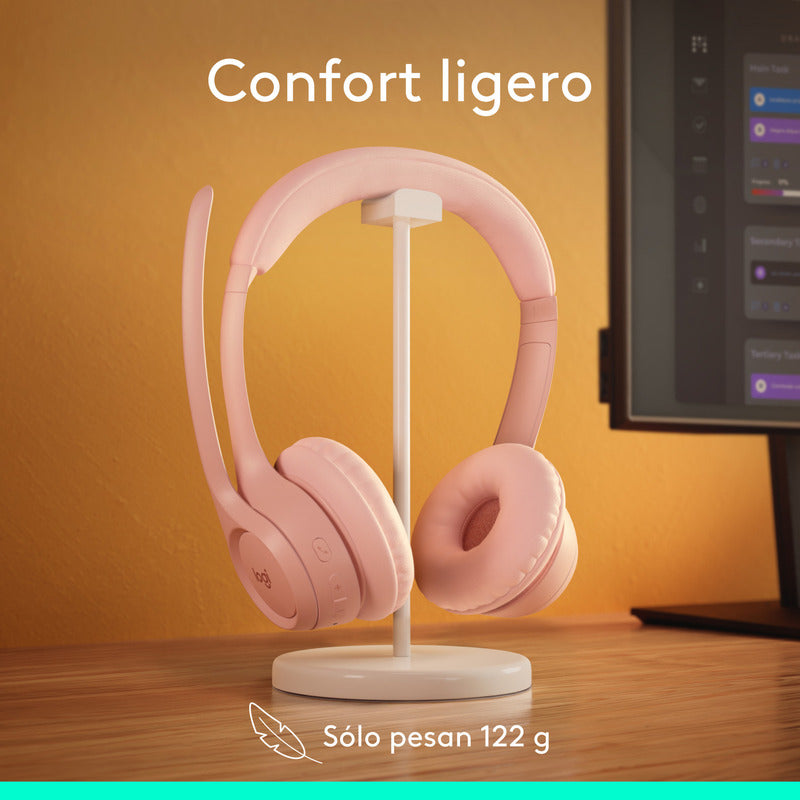 Auriculares Inalámbricos Bluetooth Logitech Zone 300 con Micrófono, Rosa + Obsequio Soporte para Diadema