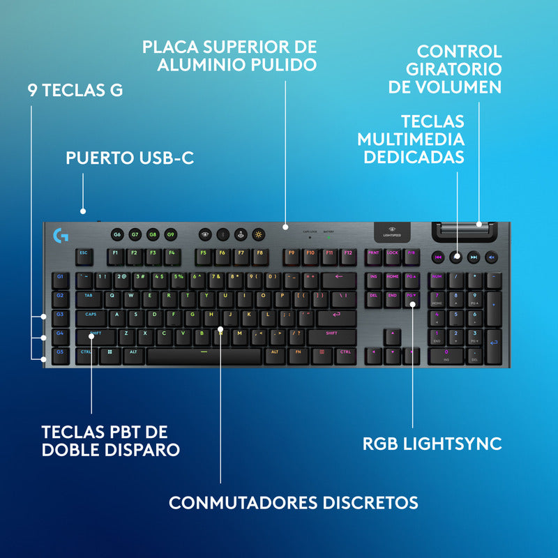 Teclado Gamer Logitech G915 X Lightspeed / Mecánico Slim Rgb
