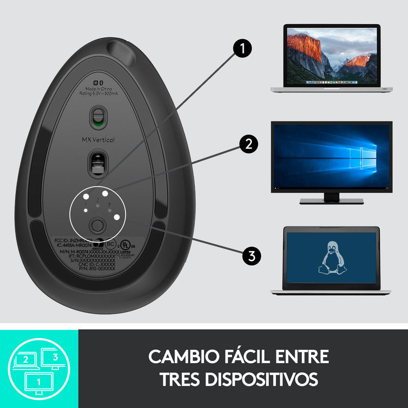Mouse Ergonómico Avanzado Recargable Logitech Mx Vertical