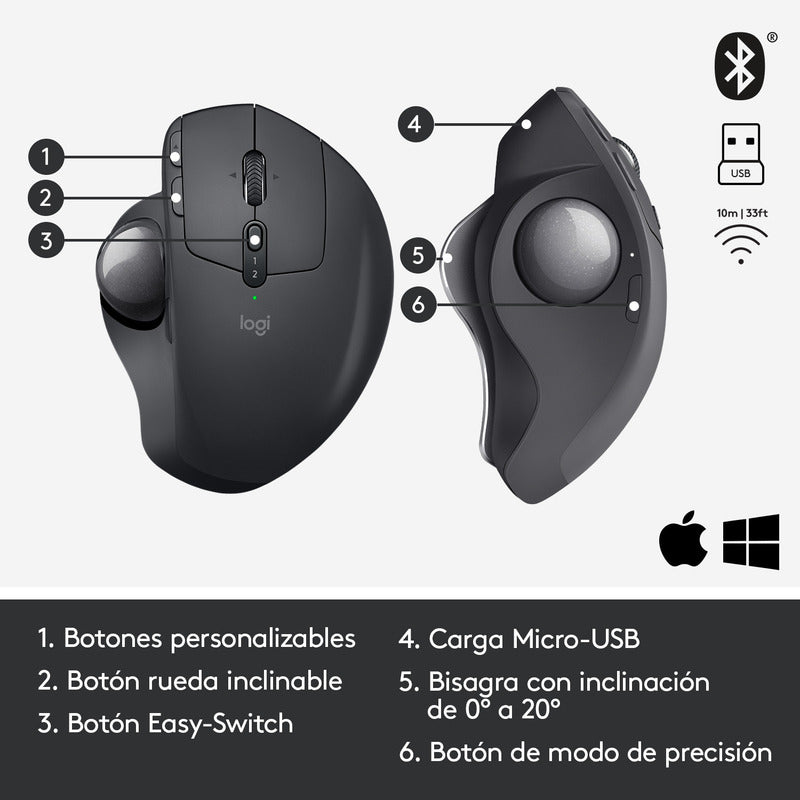 Mouse Logitech Mx Ergo, Trackball Inalámbrico / Recargable