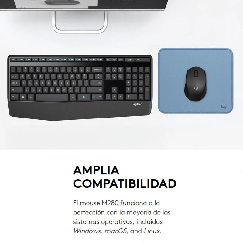 Mouse Inalámbrico Logitech M280, Cómodo Diseño Curvo, Gris