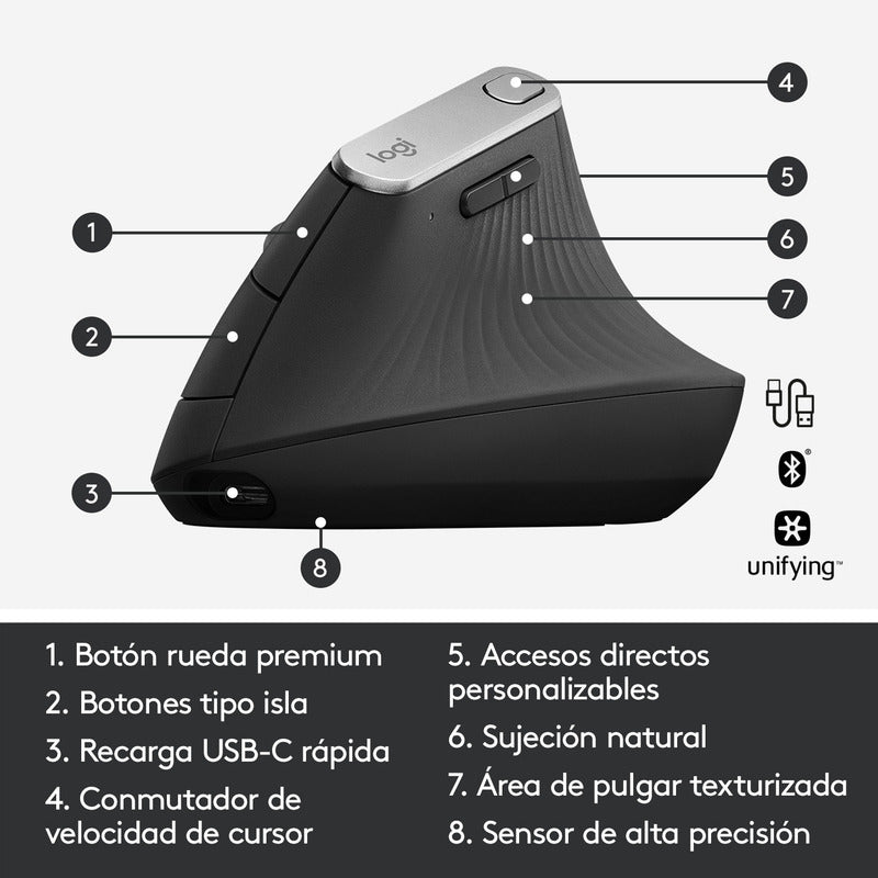 Mouse Ergonómico Avanzado Recargable Logitech Mx Vertical