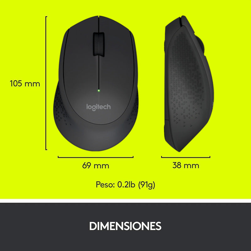 Mouse Inalámbrico Logitech M280, Cómodo Diseño Curvo, Negro