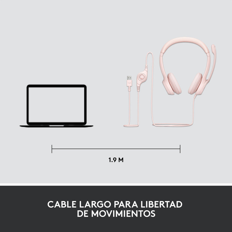 Diadema Usb Logitech H390, Mic Sin Ruido Y Controles, Rosa