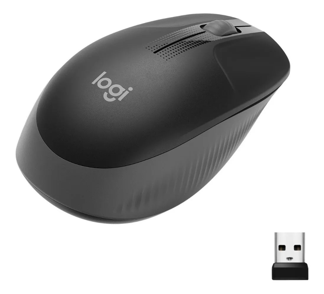 Mouse Inalámbrico Logitech M190 Receptor USB Batería 18 Meses Curvo Tamaño Completo Ambidiestro - Gris