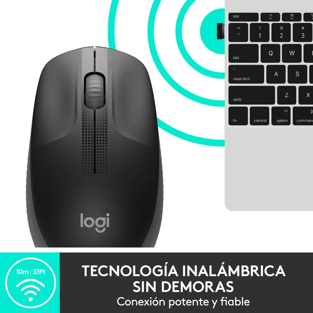 Mouse Inalámbrico Logitech M190 Receptor USB Batería 18 Meses Curvo Tamaño Completo Ambidiestro - Gris