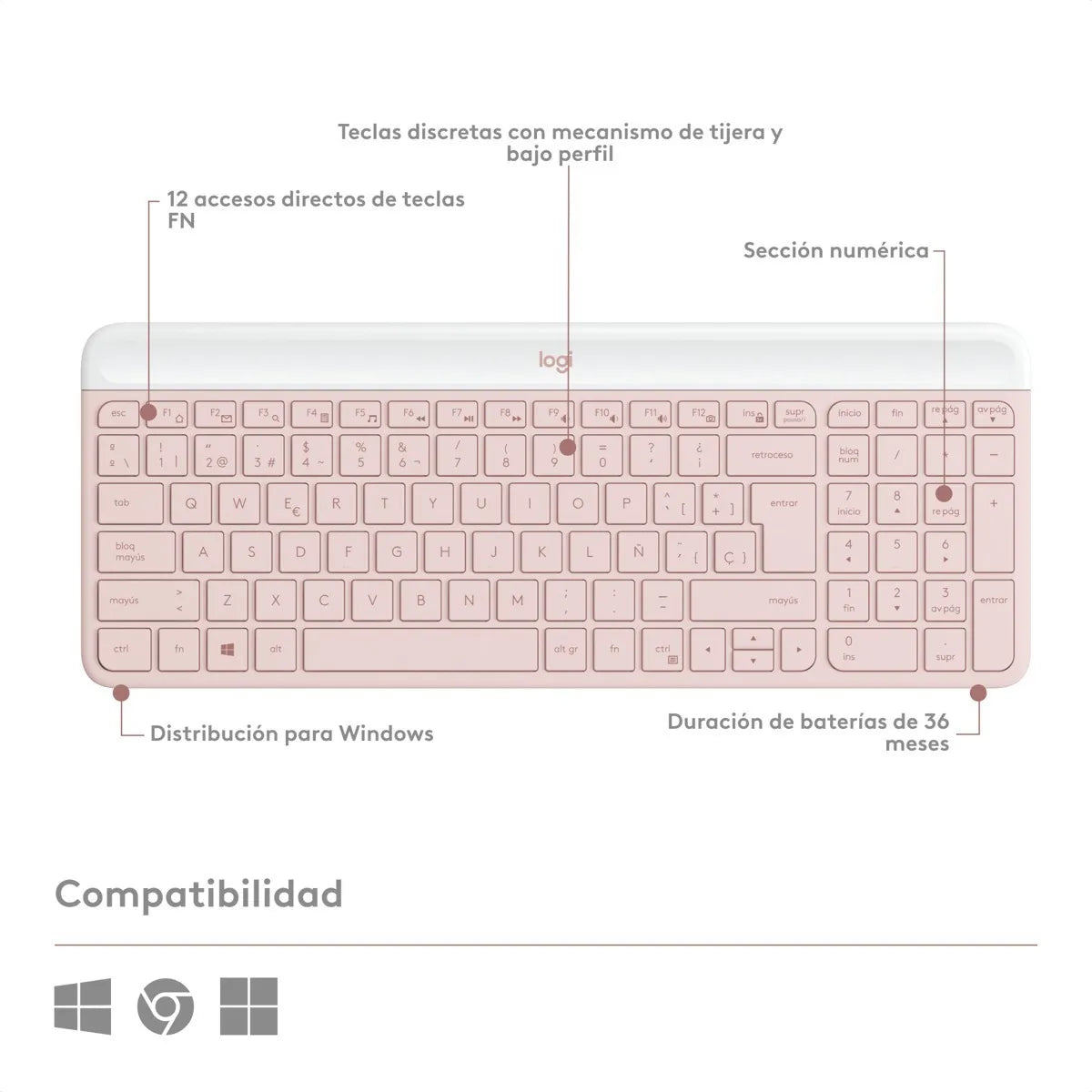 Combo Teclado y Mouse Inalámbrico Slim Logitech MK470 Rosa