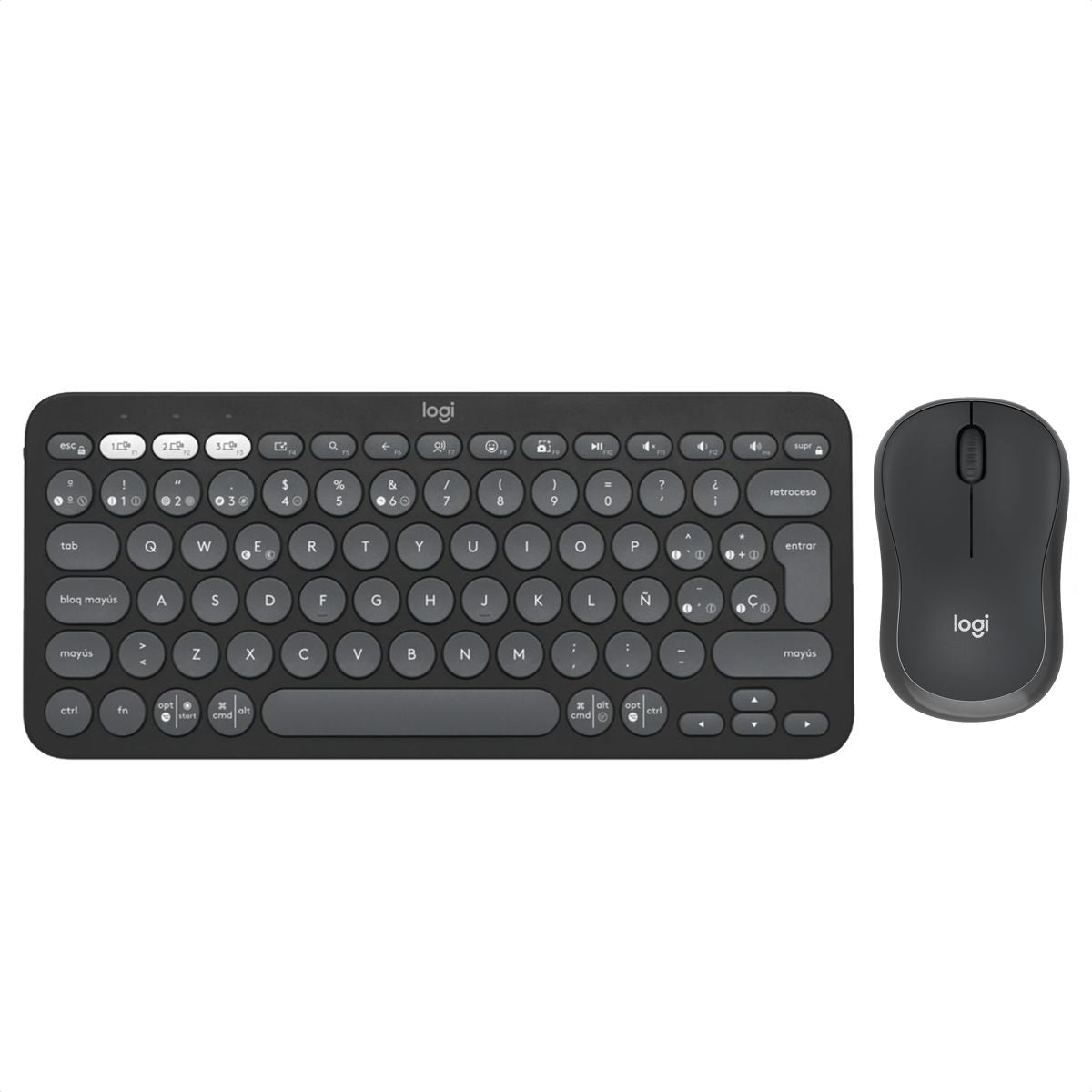 Teclado Bluetooth Logitech Pebble Keys 2 K380s Multidispositivo + Logitech M240 Silencioso Ratón Bluetooth Inalámbrico - Grafito