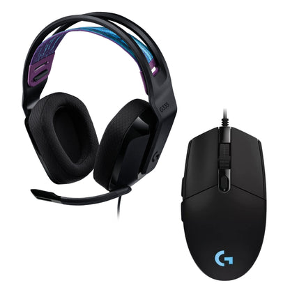Mouse Gamer Logitech G203 RGB LIGHTSYNC, 6 Botones 8.000 DPI - Negro + Auriculares Gamer Logitech G335 con Cable y Micrófono para PC, Xbox, Playstation - Negro