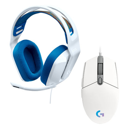 Mouse Gamer Logitech G203 RGB LIGHTSYNC, 6 Botones 8.000 DPI - Blanco + Auriculares Gamer Logitech G335 con Cable y Micrófono para PC, Xbox, Playstation - Blanco