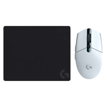 Mouse Gamer Inalámbrico Logitech G305 LIGHTSPEED HERO 12000 DPI 6 Botones - Blanco + Pad Mouse Gamer Logitech G240 con Superficie de Tela