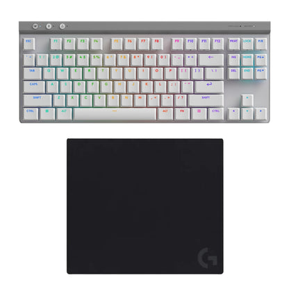 Teclado Gamer Mecánico Logitech G515 TKL de Perfil Bajo con RGB LIGHTSYNC - Blanco + Mouse Pad Gamer Logitech G640 Tela Grande 400x460mm - Negro