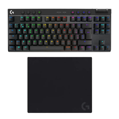 Teclado Gamer Inalámbrico Logitech G PRO X TKL LIGHTSPEED RGB LIGHTSYNC - Negro + Mouse Pad Gamer Logitech G640 Tela Grande 400x460mm - Negro