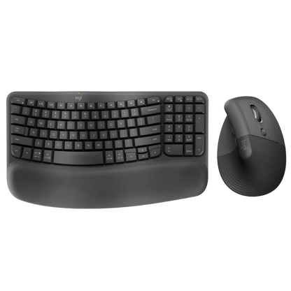 Combo Ergonómico Inalámbrico Teclado Logitech Wave Keys + Mouse Lift, Negro