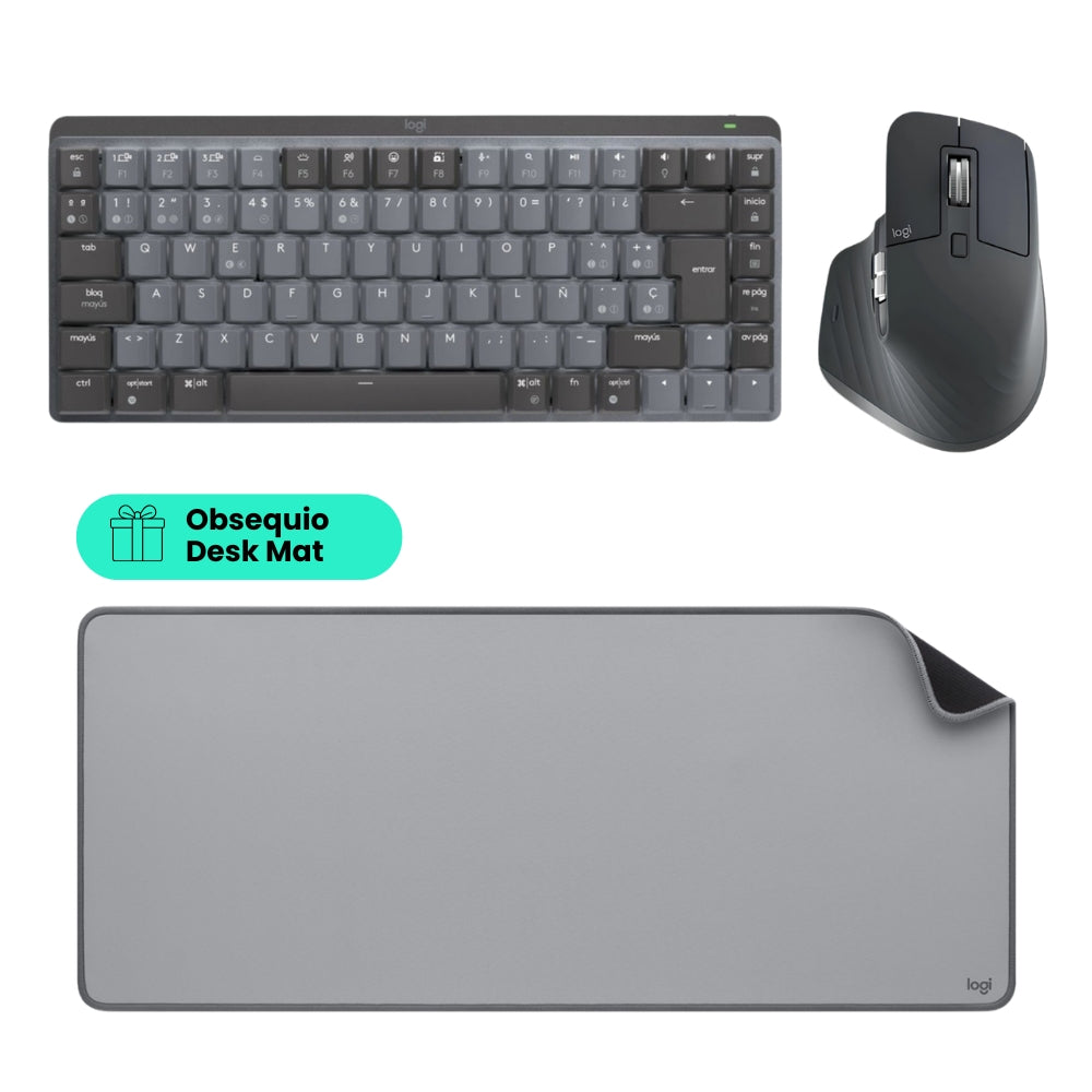 Logitech Combo Teclado Mx Mechanical Mini + Mouse Master 3s  Edición Bluetooth + Obsequio Pad Mouse Desk Mat