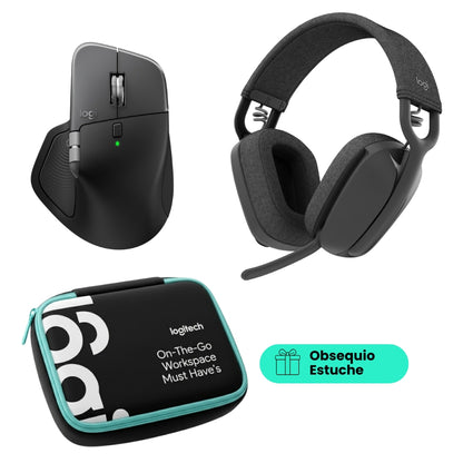 Diadema Profesional Bluetooth Logitech Zone Vibe 100 Micrófono Flip-to-Mute + Mouse Inalámbrico Avanzado Logitech MX Master 4 Recargable Bluetooth/Bolt + Obsequio Estuche