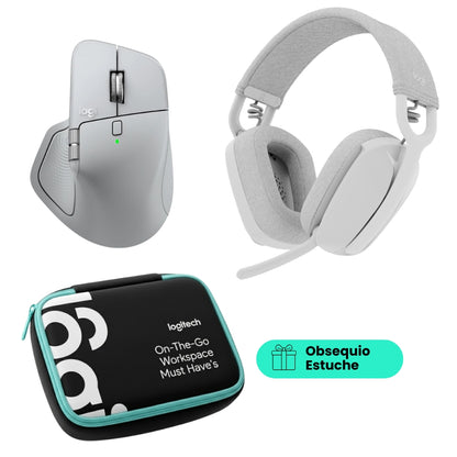 Diadema Profesional Bluetooth Logitech Zone Vibe 100 Micrófono Flip-to-Mute + Mouse Inalámbrico Avanzado Logitech MX Master 4 Recargable Bluetooth/Bolt - Blanco + Obsequio Estuche