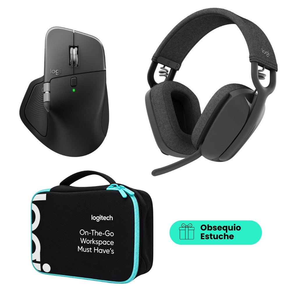 Diadema Profesional Bluetooth Logitech Zone Vibe 100 Micrófono Flip-to-Mute + Mouse Inalámbrico Avanzado Logitech MX Master 4 Recargable Bluetooth/Bolt + Obsequio Estuche