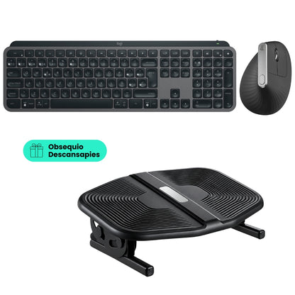 Teclado Avanzado Logitech MX Keys S Inalámbrico Iluminado Multidispositivo + Mouse Ergonómico Avanzado Logitech MX Vertical Inalámbrico + Obsequio Descansapies