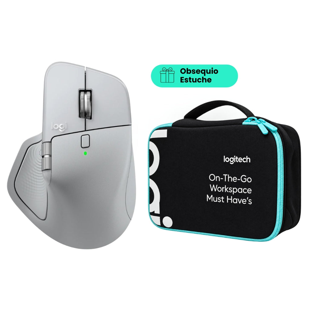 Mouse Inalámbrico Avanzado Logitech MX Master 4 Recargable Bluetooth/Bolt - Gris Pálido + Obsequio Estuche