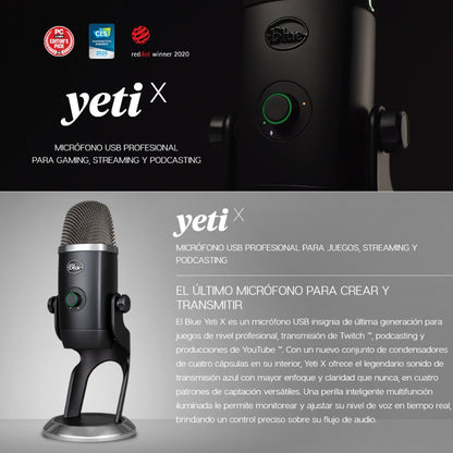 Micrófono Profesional USB Multipatrón Logitech Blue Yeti X para Streaming/Gaming - Negro