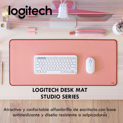 Combo Inalámbrico Logitech Teclado Wave Keys + Mouse Ergonomico Lift + Padmouse DeskMat Lila Rosa