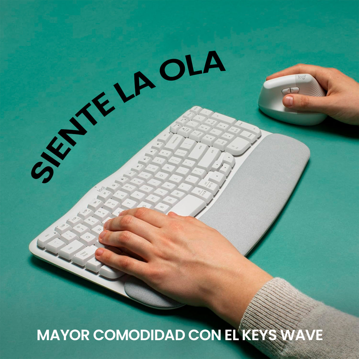 Combo Inalámbrico Logitech Teclado Wave Keys + Mouse Ergonomico Lift + Padmouse DeskMat Lila Rosa